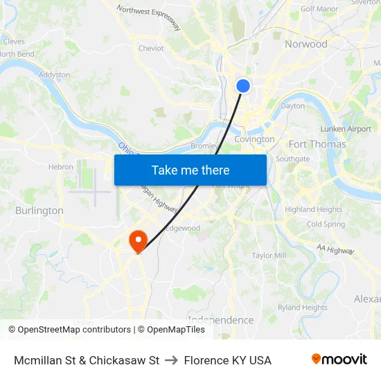 Mcmillan St & Chickasaw St to Florence KY USA map