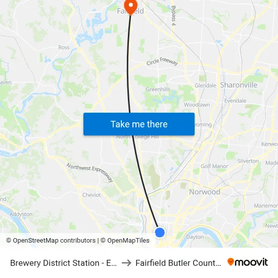 Brewery District Station - Elm & Henry to Fairfield Butler County OH USA map