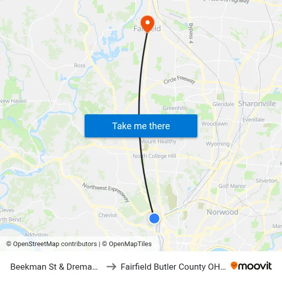 Beekman St & Dreman Ave to Fairfield Butler County OH USA map