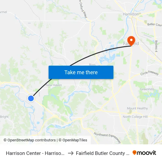 Harrison Center - Harrison & West to Fairfield Butler County OH USA map