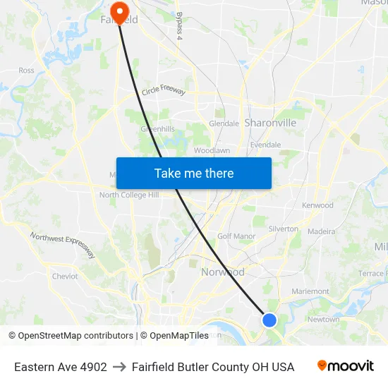 Eastern Ave 4902 to Fairfield Butler County OH USA map