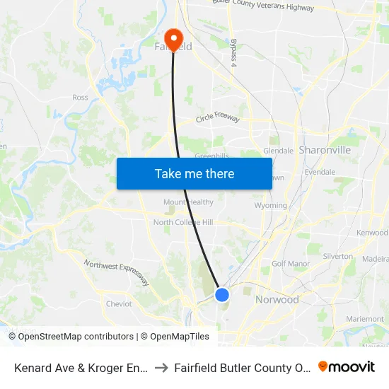 Kenard Ave & Kroger Entrance to Fairfield Butler County OH USA map