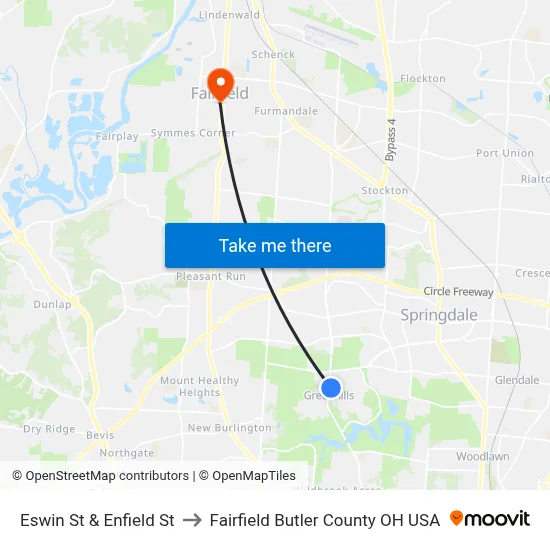 Eswin St & Enfield St to Fairfield Butler County OH USA map