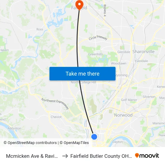 Mcmicken Ave & Ravine St to Fairfield Butler County OH USA map