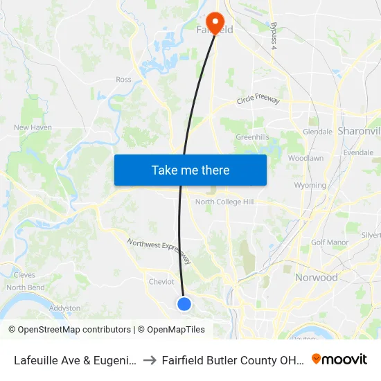 Lafeuille Ave & Eugenie Ln to Fairfield Butler County OH USA map