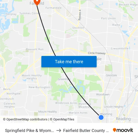 Springfield Pike & Wyoming Ave to Fairfield Butler County OH USA map