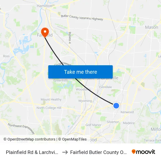 Plainfield Rd & Larchview Dr to Fairfield Butler County OH USA map
