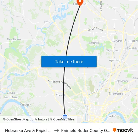 Nebraska Ave & Rapid Run Dr to Fairfield Butler County OH USA map