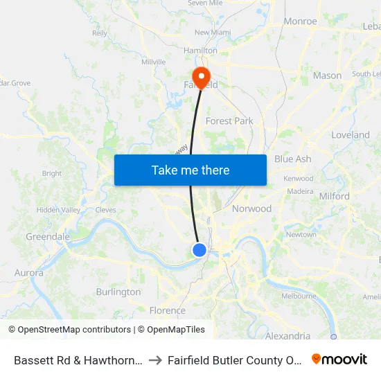 Bassett Rd & Hawthorne Ave to Fairfield Butler County OH USA map