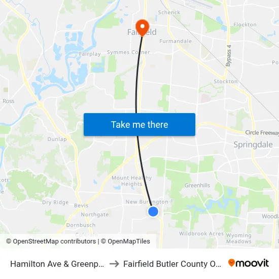 Hamilton Ave & Greenpine Dr to Fairfield Butler County OH USA map