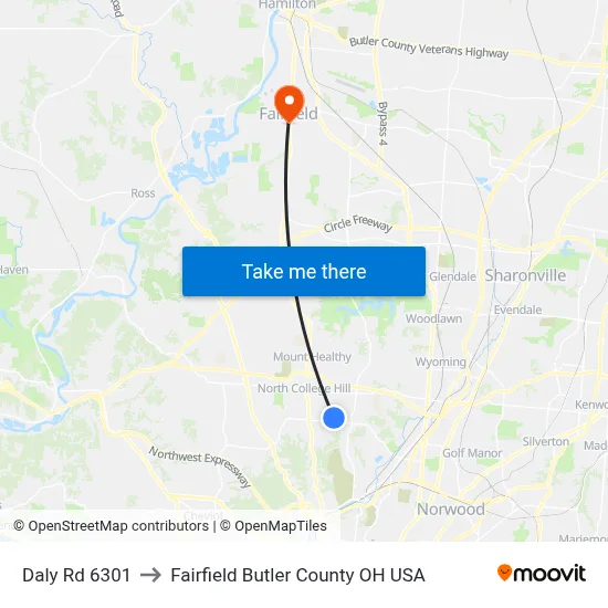 Daly Rd 6301 to Fairfield Butler County OH USA map
