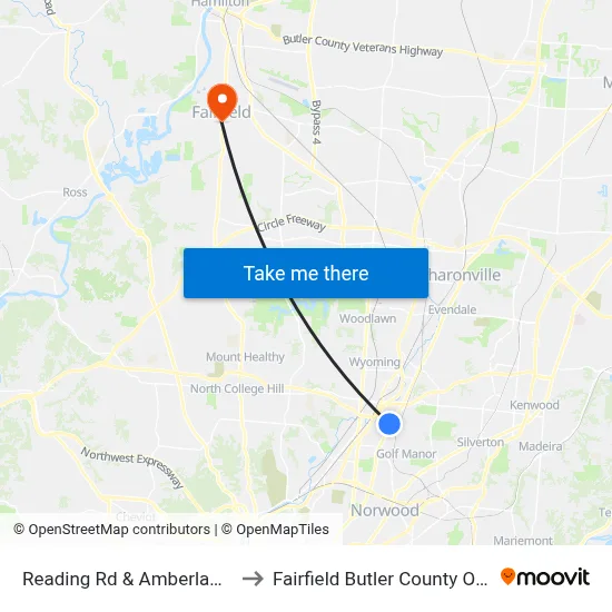 Reading Rd & Amberlawn Ave to Fairfield Butler County OH USA map