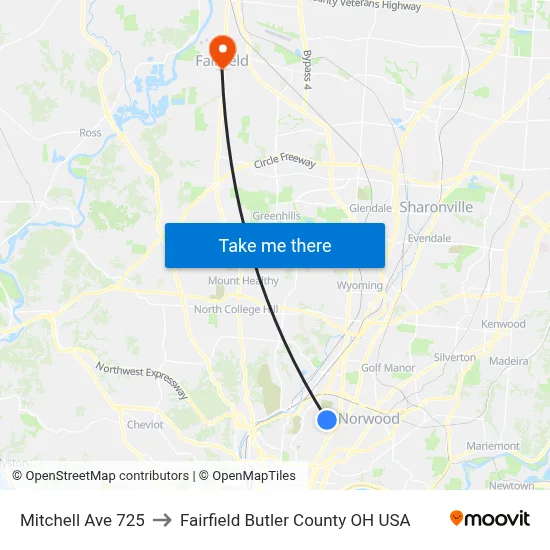 Mitchell Ave 725 to Fairfield Butler County OH USA map