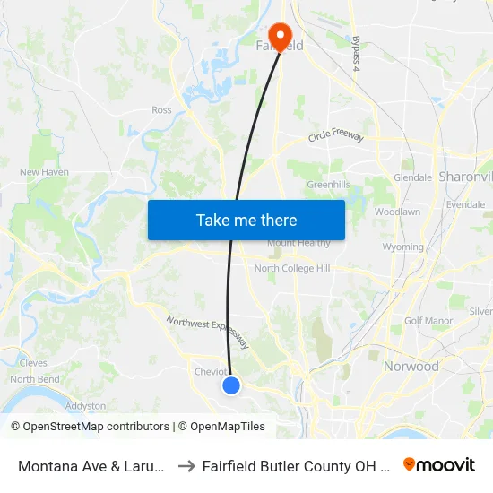 Montana Ave & Larue Ct to Fairfield Butler County OH USA map
