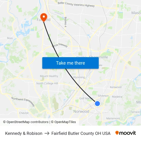 Kennedy & Robison to Fairfield Butler County OH USA map