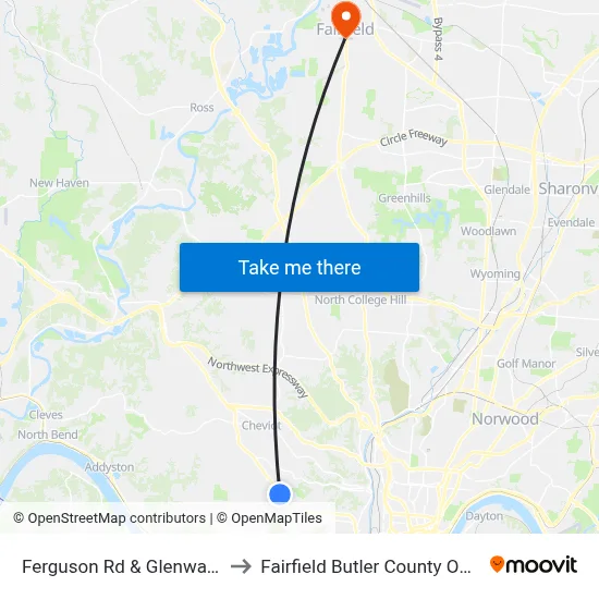Ferguson Rd & Glenway Ave to Fairfield Butler County OH USA map