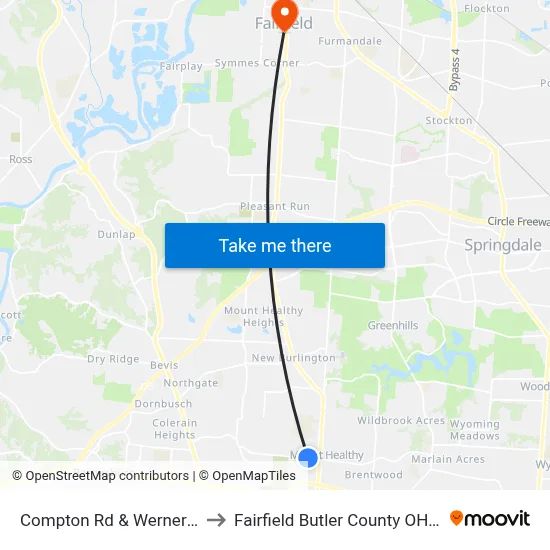 Compton Rd & Werner Ave to Fairfield Butler County OH USA map