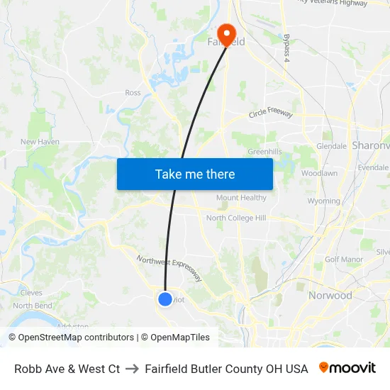 Robb Ave & West Ct to Fairfield Butler County OH USA map