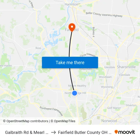 Galbraith Rd & Mearl Ave to Fairfield Butler County OH USA map