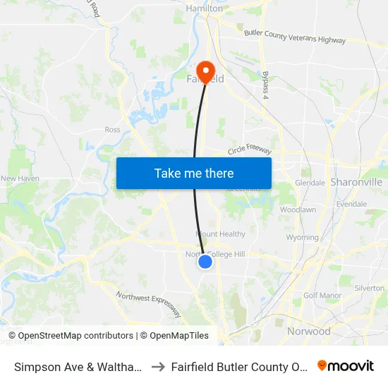 Simpson Ave & Waltham Ave to Fairfield Butler County OH USA map