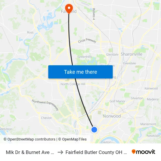 Mlk Dr & Burnet Ave Wb to Fairfield Butler County OH USA map