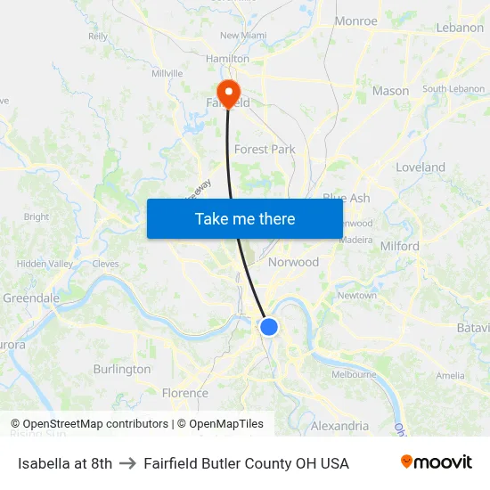 Isabella at 8th to Fairfield Butler County OH USA map