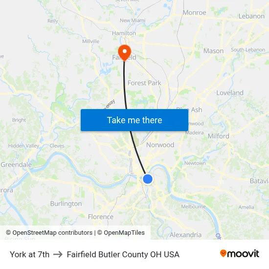 York at 7th to Fairfield Butler County OH USA map