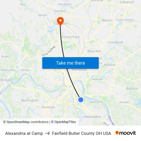 Alexandria at Camp to Fairfield Butler County OH USA map