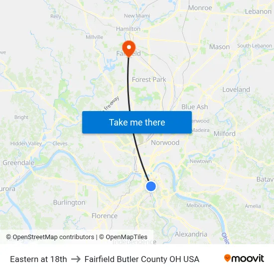 Eastern at 18th to Fairfield Butler County OH USA map
