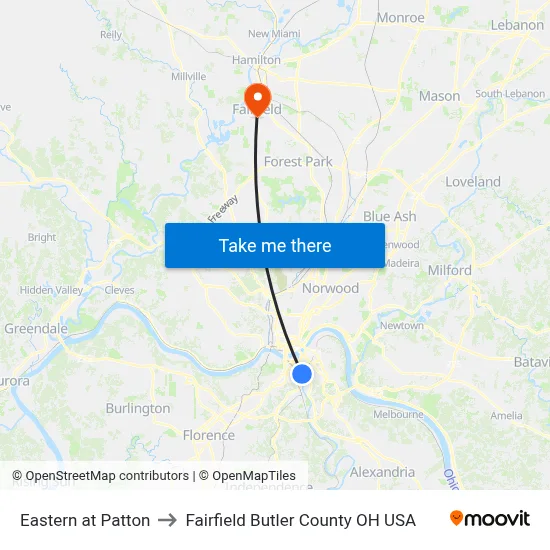 Eastern at Patton to Fairfield Butler County OH USA map