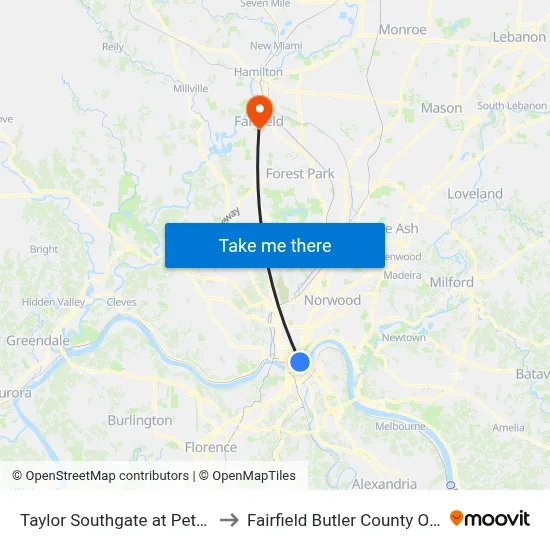 Taylor Southgate at Pete Rose to Fairfield Butler County OH USA map