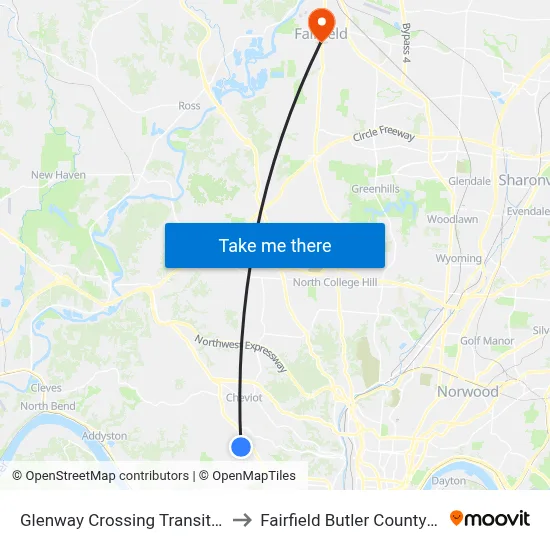 Glenway Crossing Transit Center C to Fairfield Butler County OH USA map
