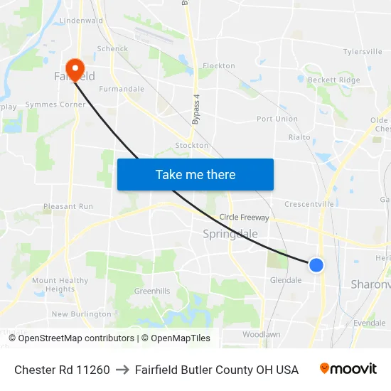 Chester Rd 11260 to Fairfield Butler County OH USA map