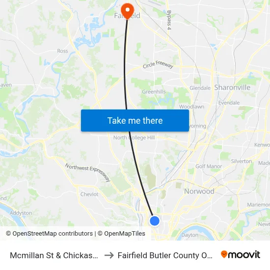 Mcmillan St & Chickasaw St to Fairfield Butler County OH USA map
