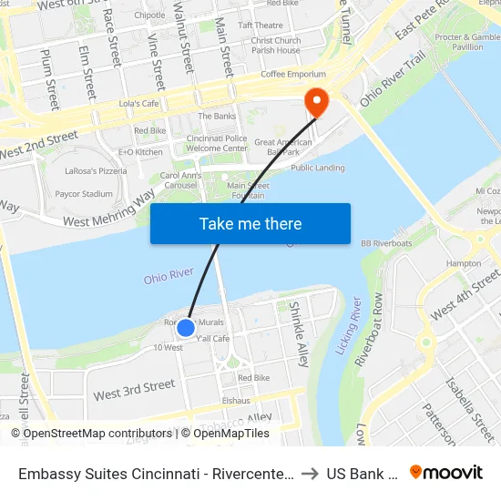 Embassy Suites Cincinnati - Rivercenter Covington. Ky to US Bank Arena map