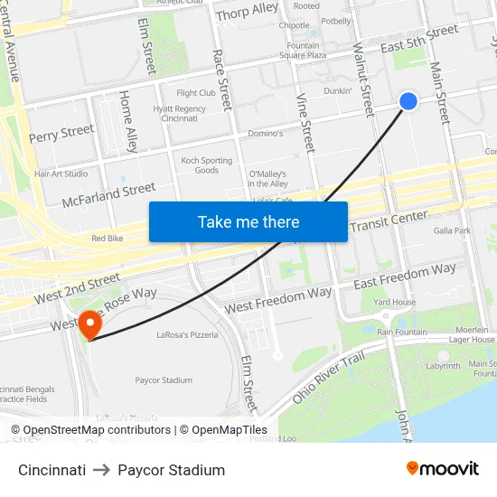 Cincinnati to Paycor Stadium map