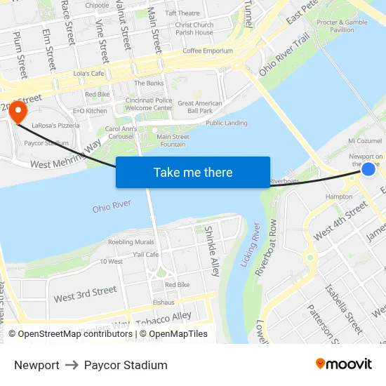 Newport to Paycor Stadium map