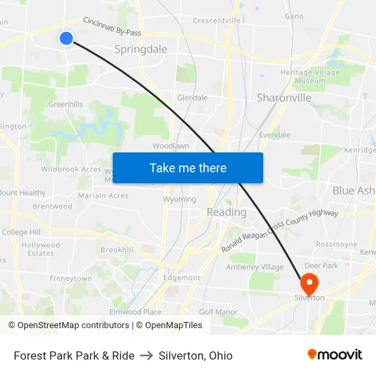 Forest Park Park & Ride to Silverton, Ohio map