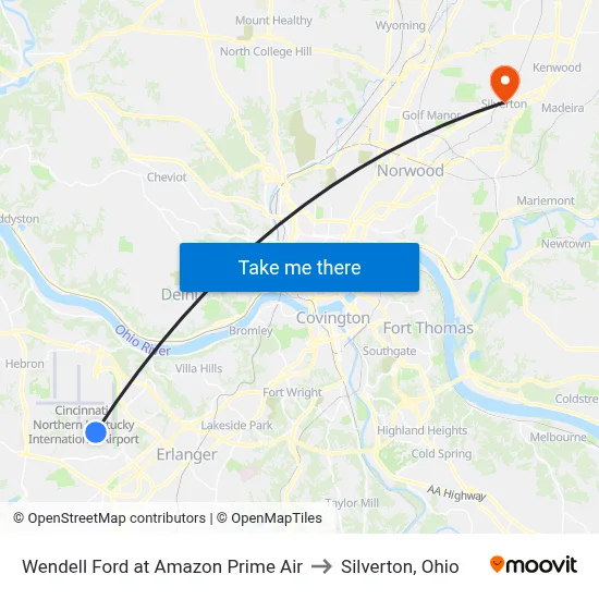 Wendell Ford at Amazon Prime Air to Silverton, Ohio map