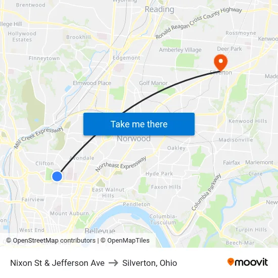 Nixon St & Jefferson Ave to Silverton, Ohio map