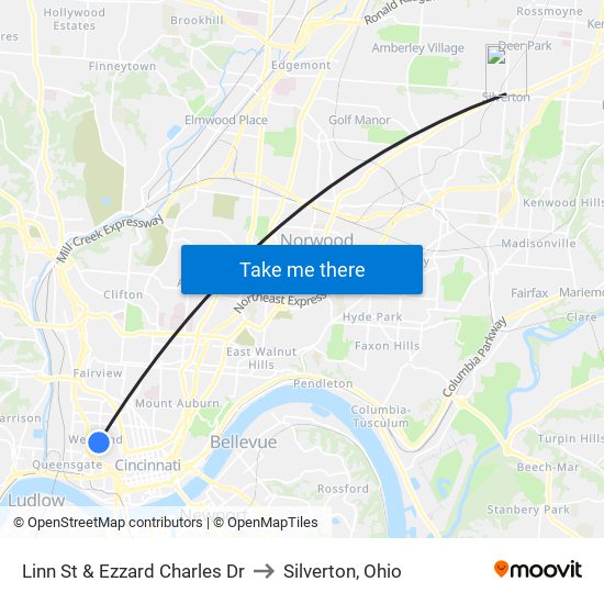 Linn St & Ezzard Charles Dr to Silverton, Ohio map