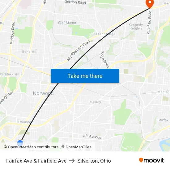 Fairfax Ave & Fairfield Ave to Silverton, Ohio map