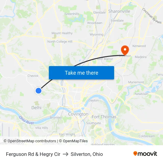 Ferguson Rd & Hegry Cir to Silverton, Ohio map