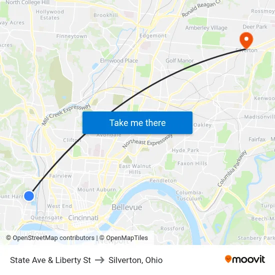 State Ave & Liberty St to Silverton, Ohio map