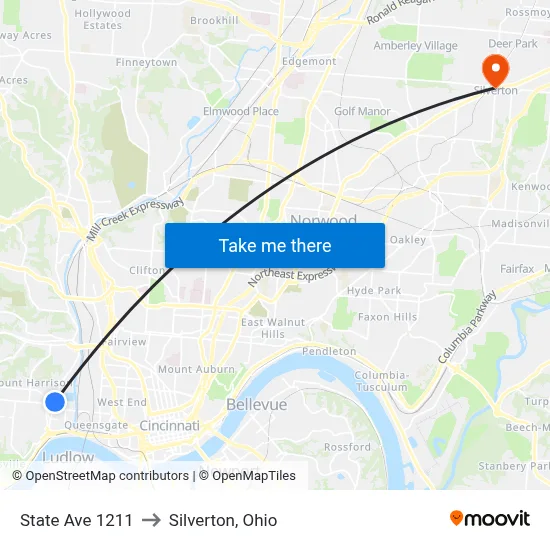 State Ave 1211 to Silverton, Ohio map