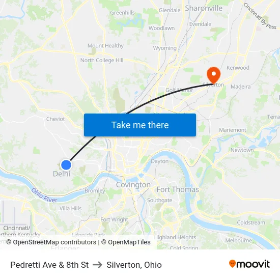 Pedretti Ave & 8th St to Silverton, Ohio map