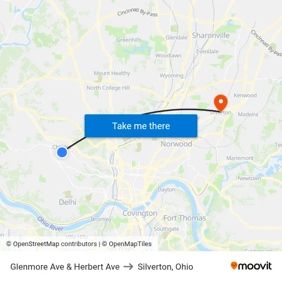 Glenmore Ave & Herbert Ave to Silverton, Ohio map