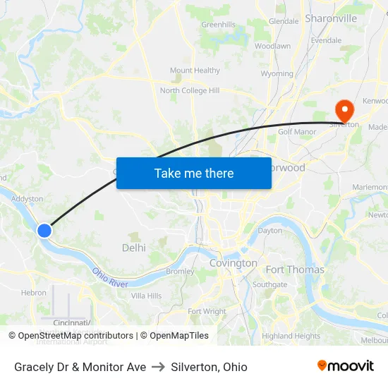 Gracely Dr & Monitor Ave to Silverton, Ohio map