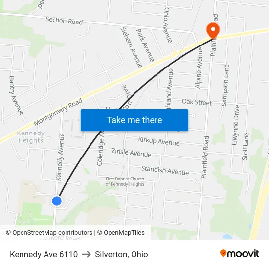 Kennedy Ave 6110 to Silverton, Ohio map