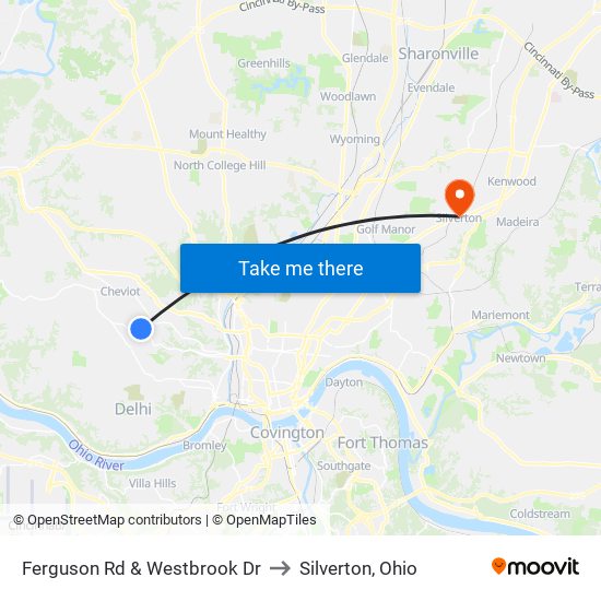 Ferguson Rd & Westbrook Dr to Silverton, Ohio map